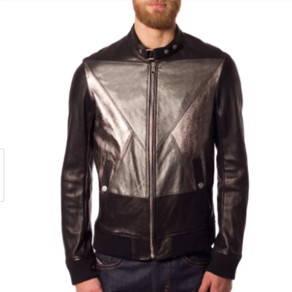 Diesel Black Gold Men's Litriang 100% Lamb Leather Jacket Metallic Sz 46/Medium